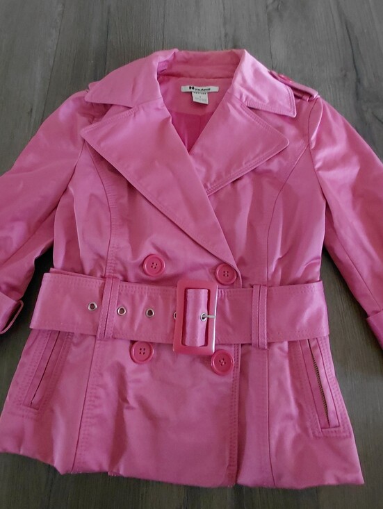 Vintage Jackets & Blazers - Y2K Pink Belted Trench Jacket